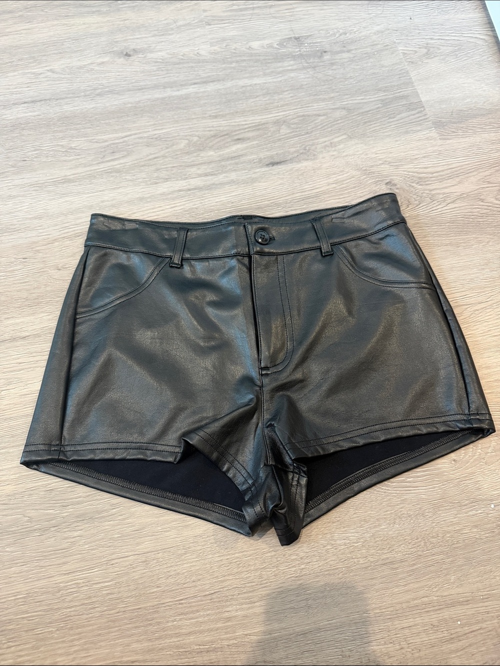 High-Waist Black Faux Leather Women’s Shorts